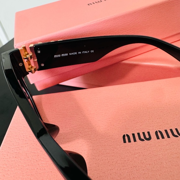 Miu Miu Glossy Black Sunglasses with Gradient Purple Lenses - Picture 8 of 8